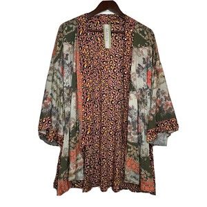 Anthropologie Aratta Silent Journey Kimono Top S/M Oversized Open Front Leopard